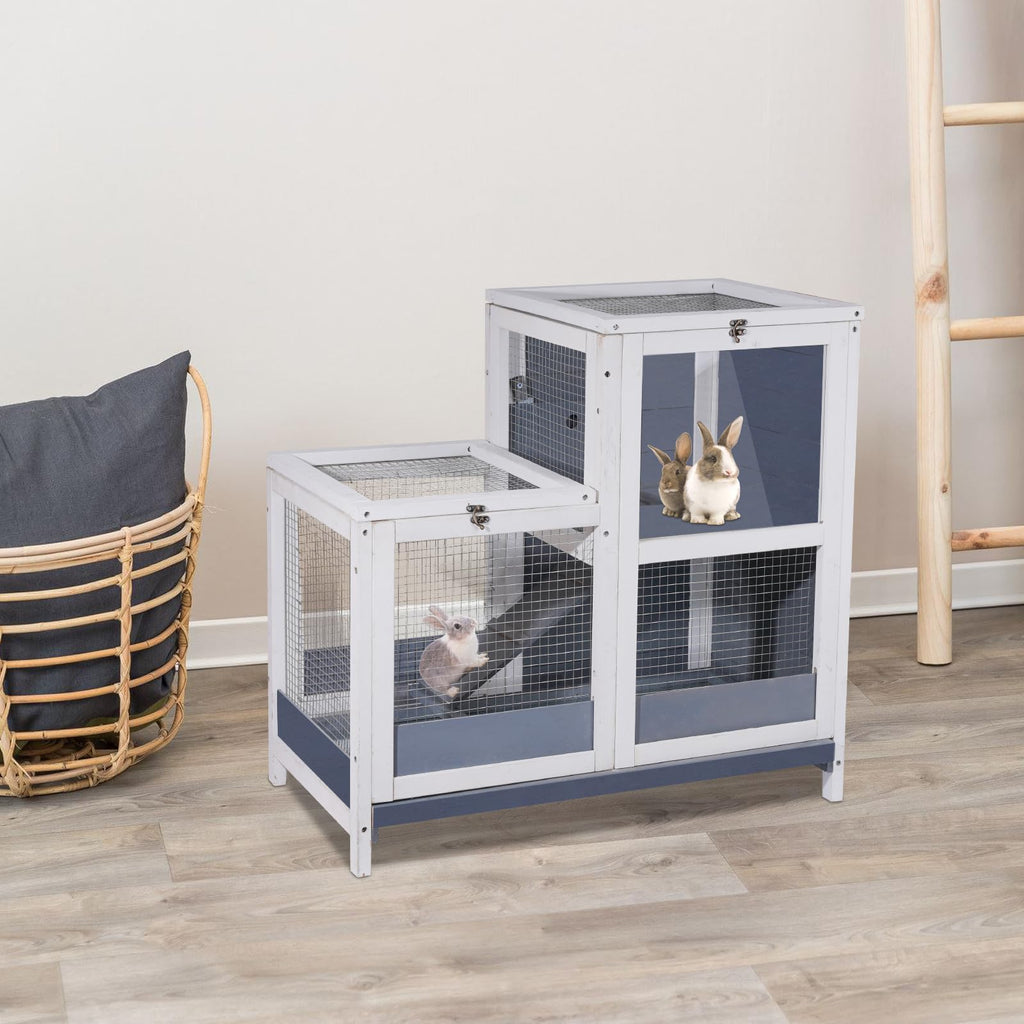 2-Story Wooden Small Animal Cage with Removable Tray and Ramp Z81670