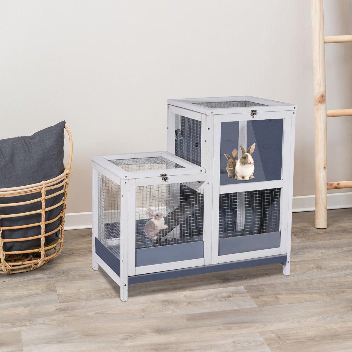 2-Story Wooden Small Animal Cage with Removable Tray and Ramp Z81670