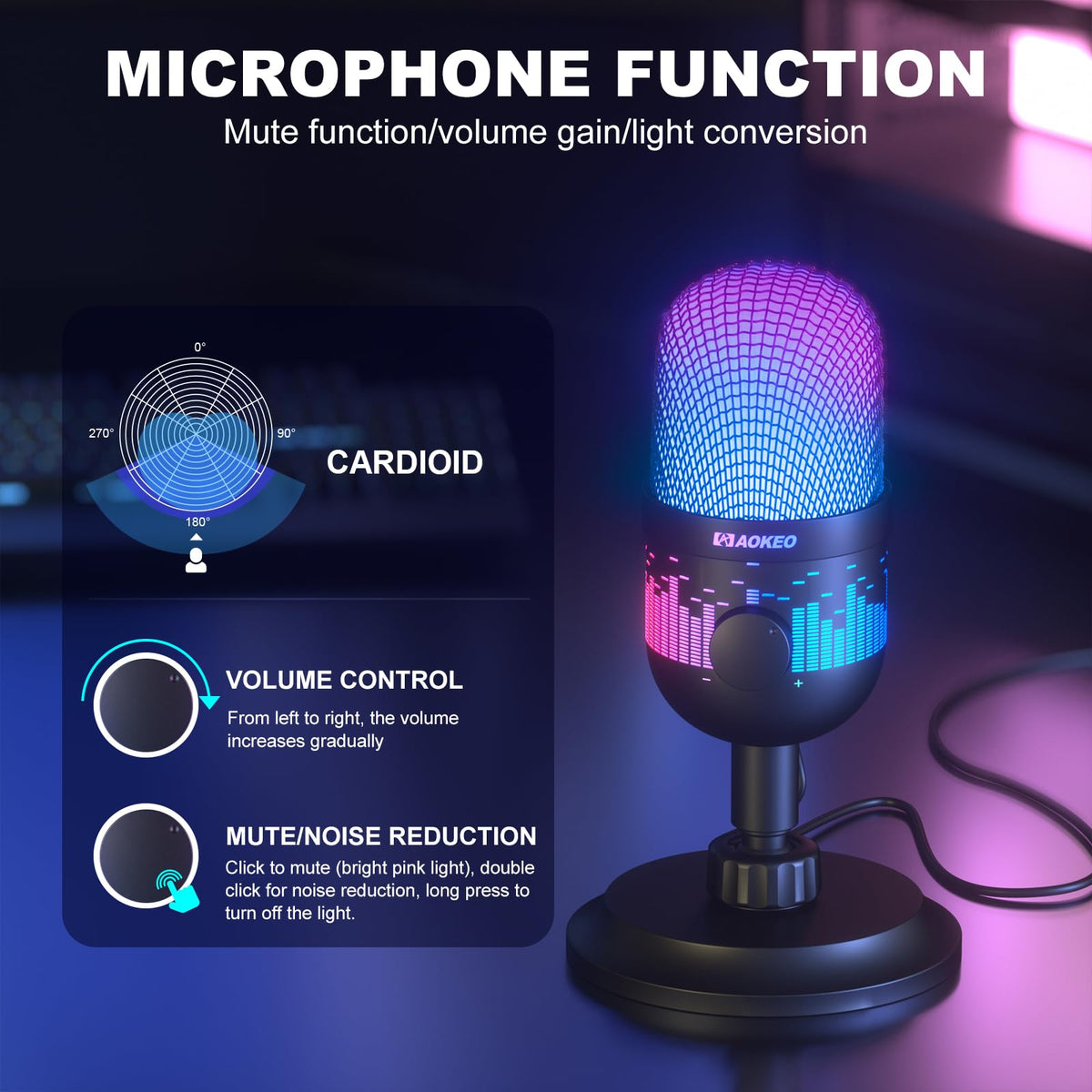 USB Condenser Gaming Microphone with RGB Lighting K76483