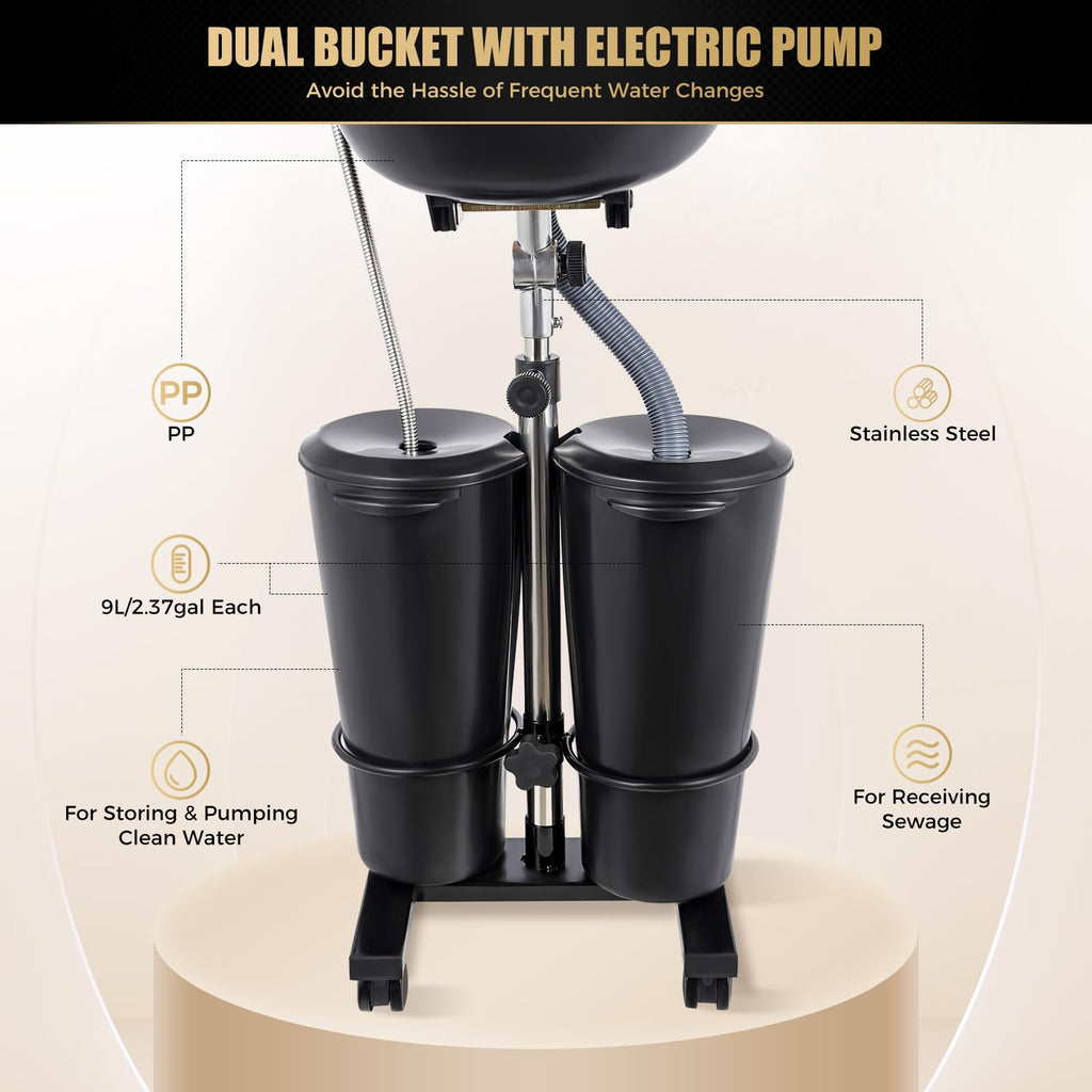 Portable Shampoo Wash Bowl with 2 Water Tanks Black V34873