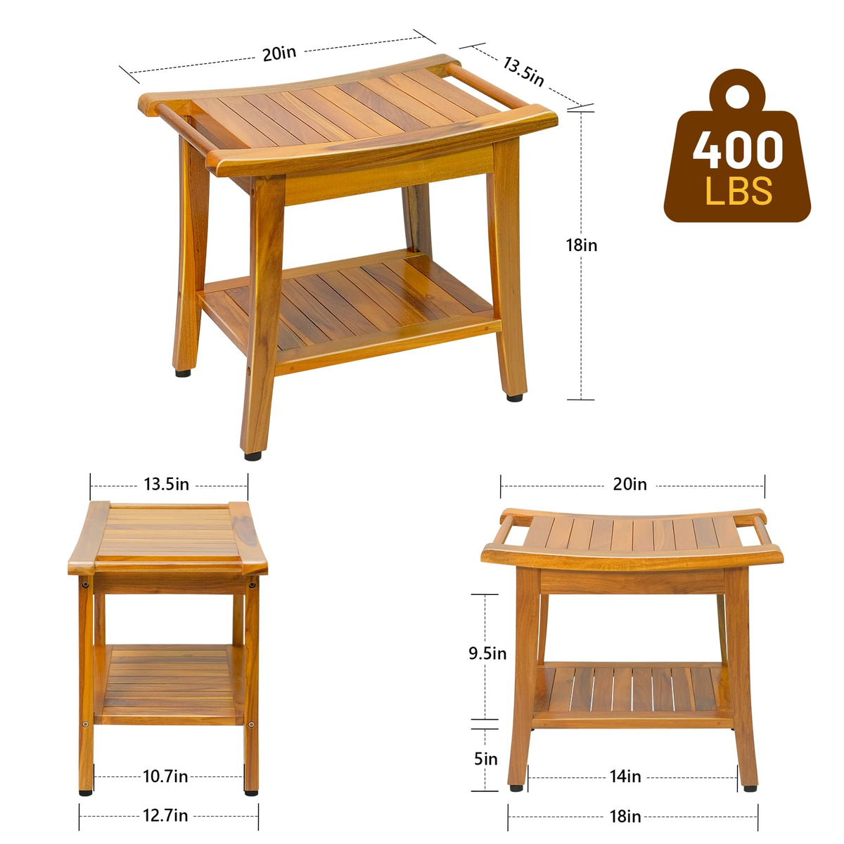 20" Teak Shower Bench with Shelf & Handle Z340827
