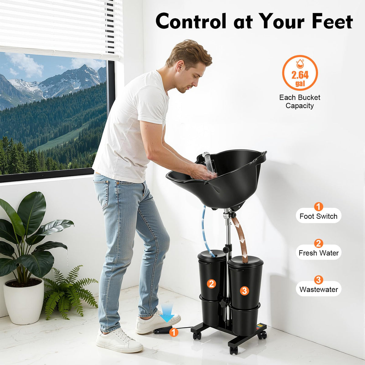 Portable Height Adjustable Shampoo Bowl with Electric Pump K51403