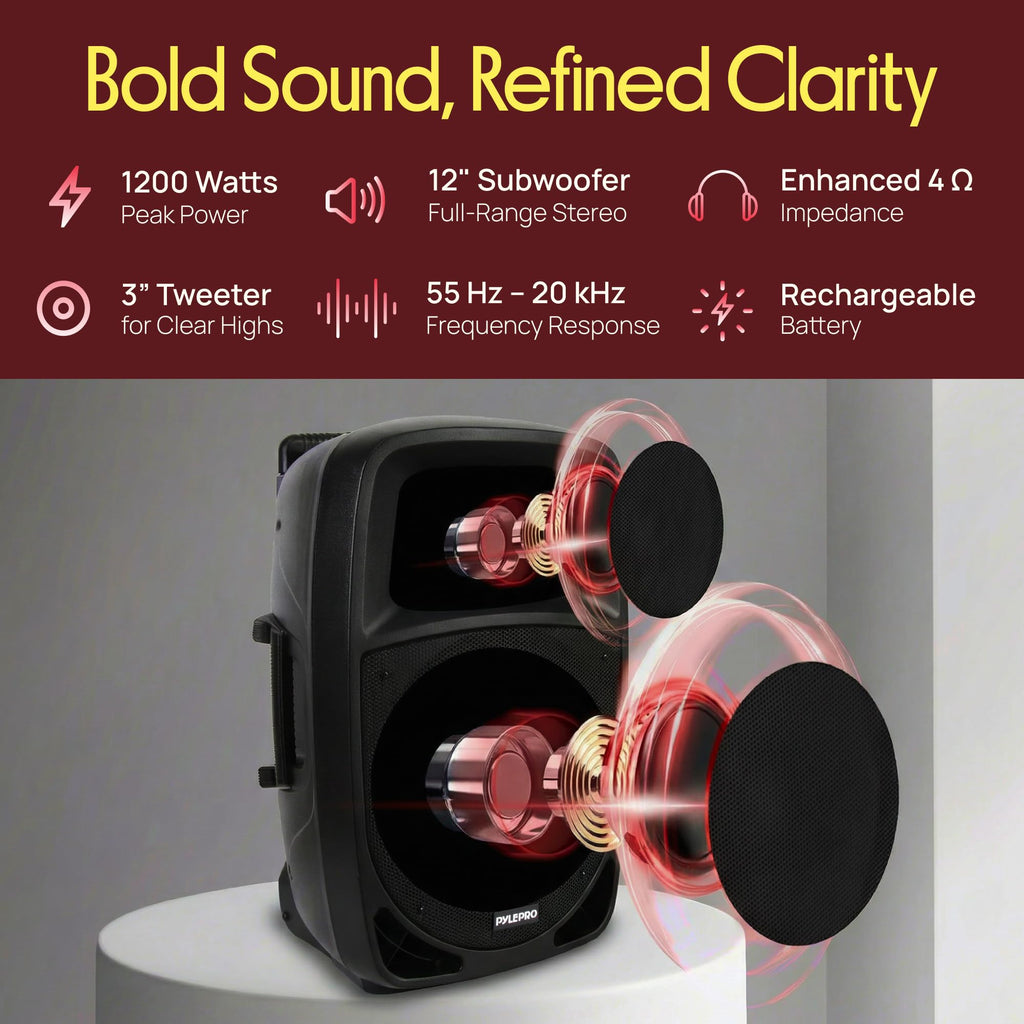 1200W Portable Bluetooth PA Speaker with Subwoofer and Wireless Microphone Y141