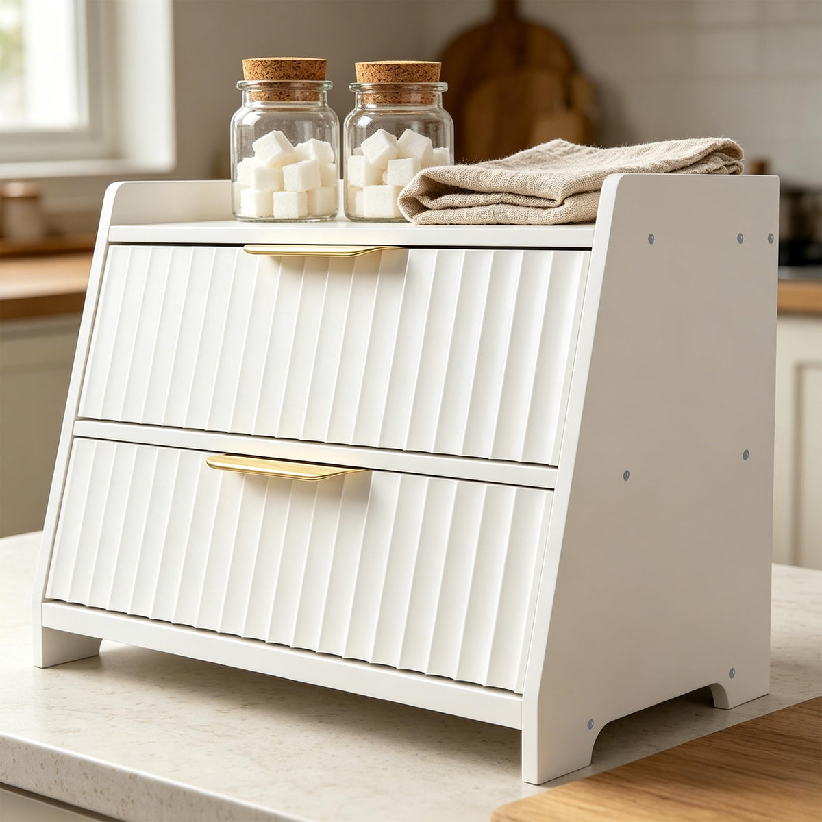 White Double Layer Wooden Bread Box Z73303
