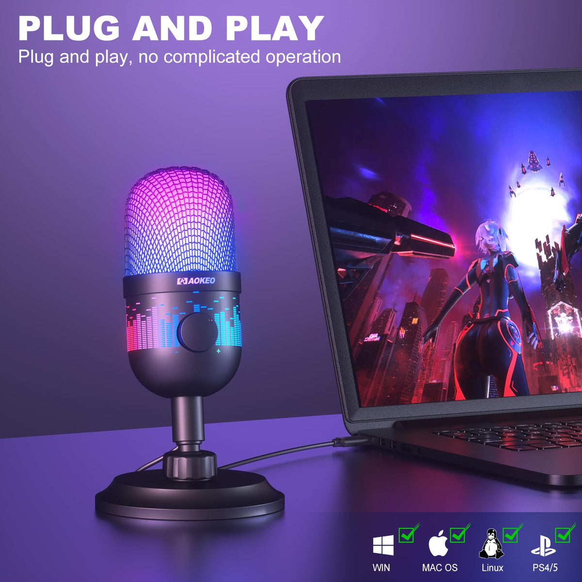 USB Condenser Gaming Microphone with RGB Lighting K76483