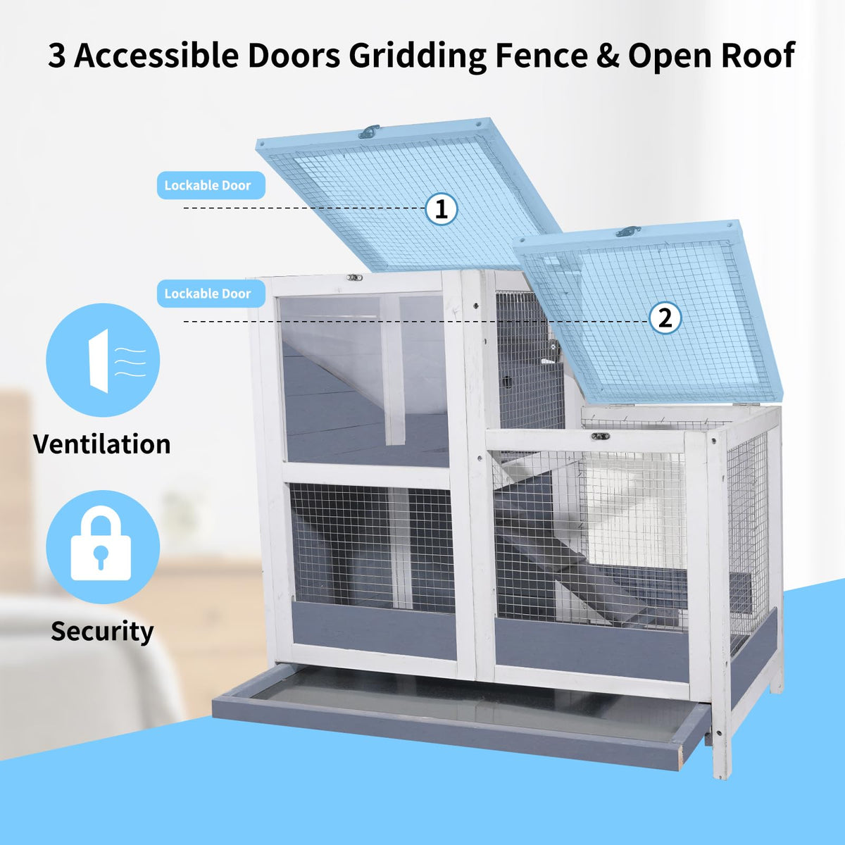 2-Story Wooden Small Animal Cage with Removable Tray and Ramp Z81670
