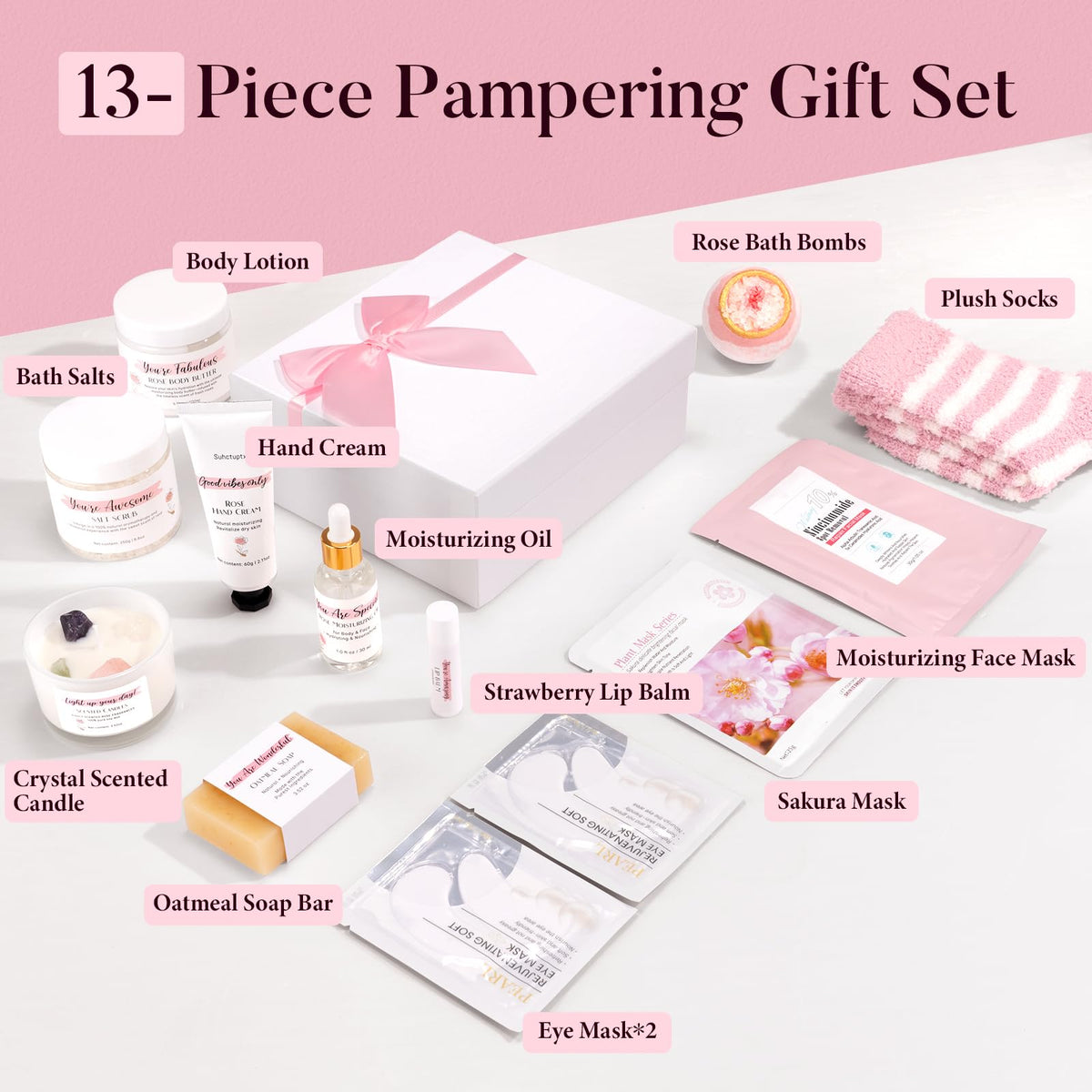 Pink 13Pcs Spa Bath Set R75394