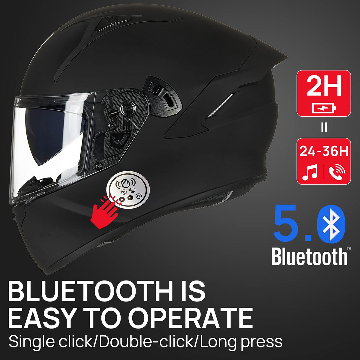 Motorcycle Helmets with Built in Bluetooth Dual Visor Matte Black S Z2960