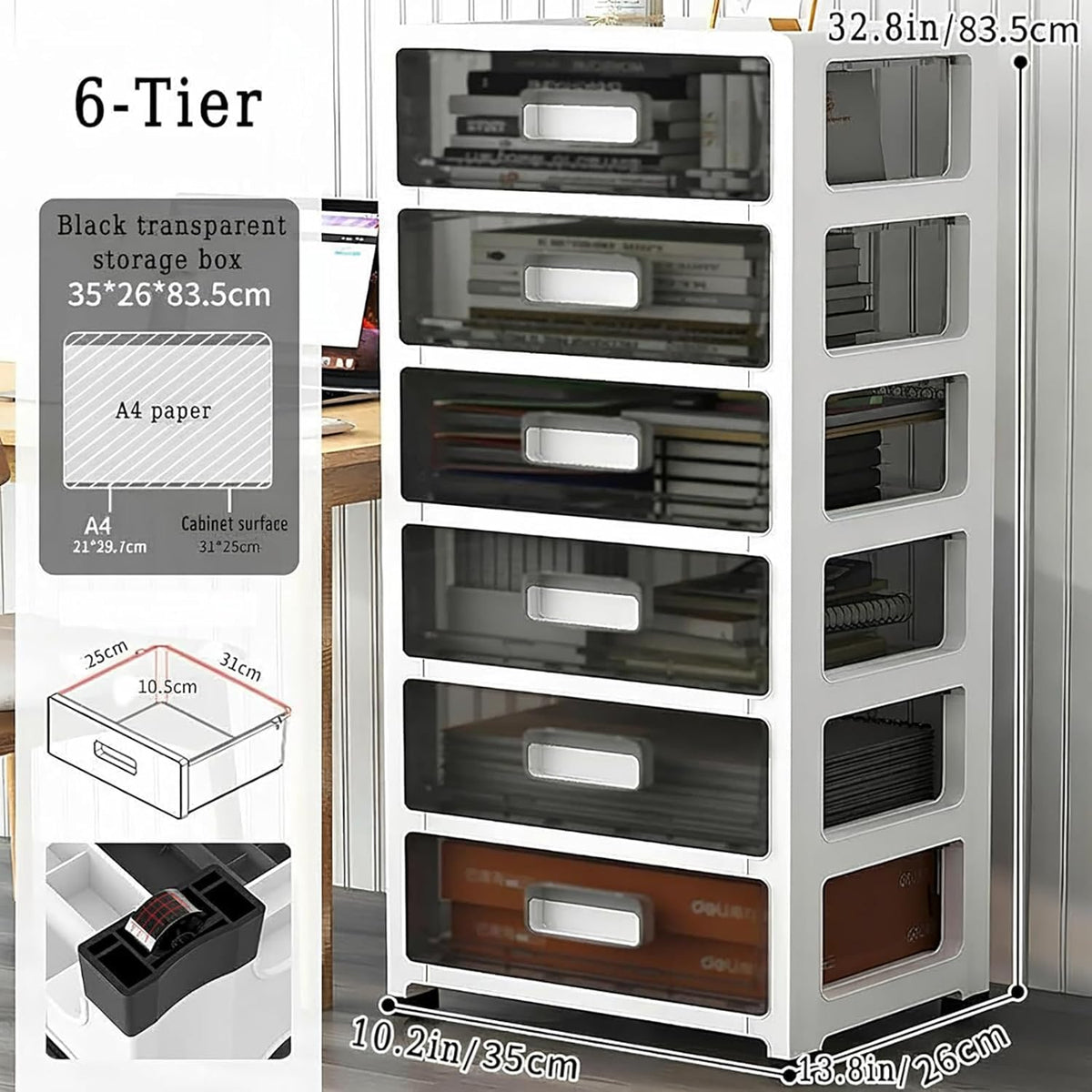 Clear Plastic 6-Tier Rolling Storage Drawer Tower L45404