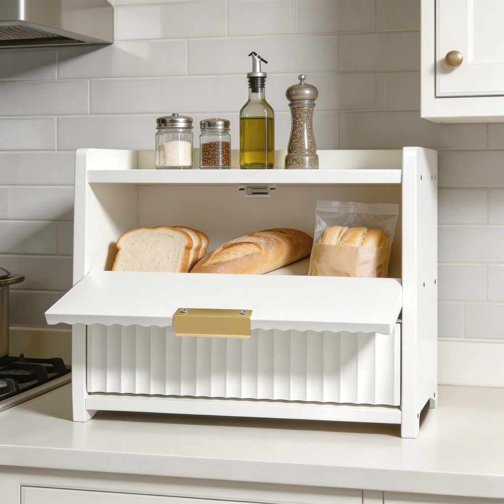 White Double Layer Wooden Bread Box Z73303