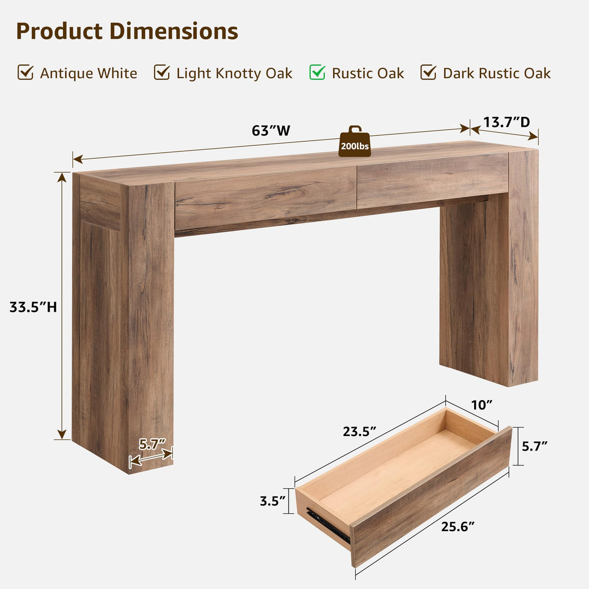 Rustic Oak Console Table with Drawers N153