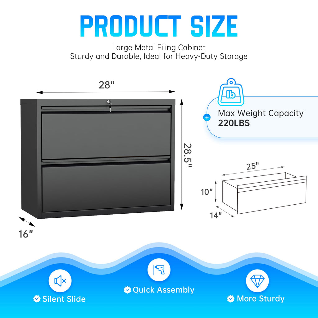 Black 2 Drawer Metal File Cabinet with Lock O158