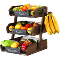3 Tier Wooden Fruit Basket with Banana Hangers Y180