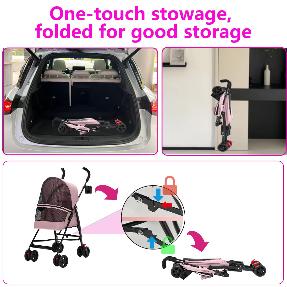 Foldable Lightweight Cat Stroller Pink J267