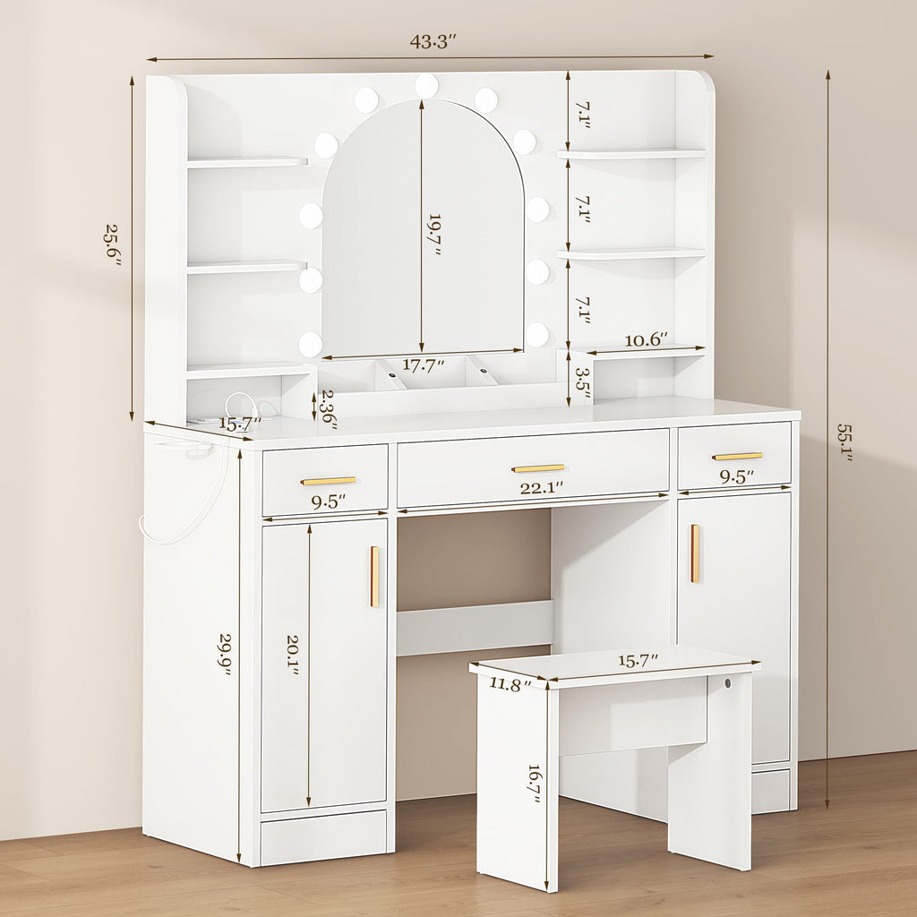White Vanity Desk with Mirror and Lights D93470