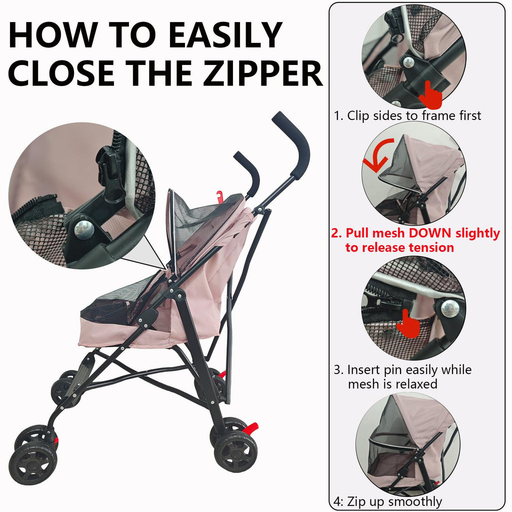 Foldable Lightweight Cat Stroller Pink J267