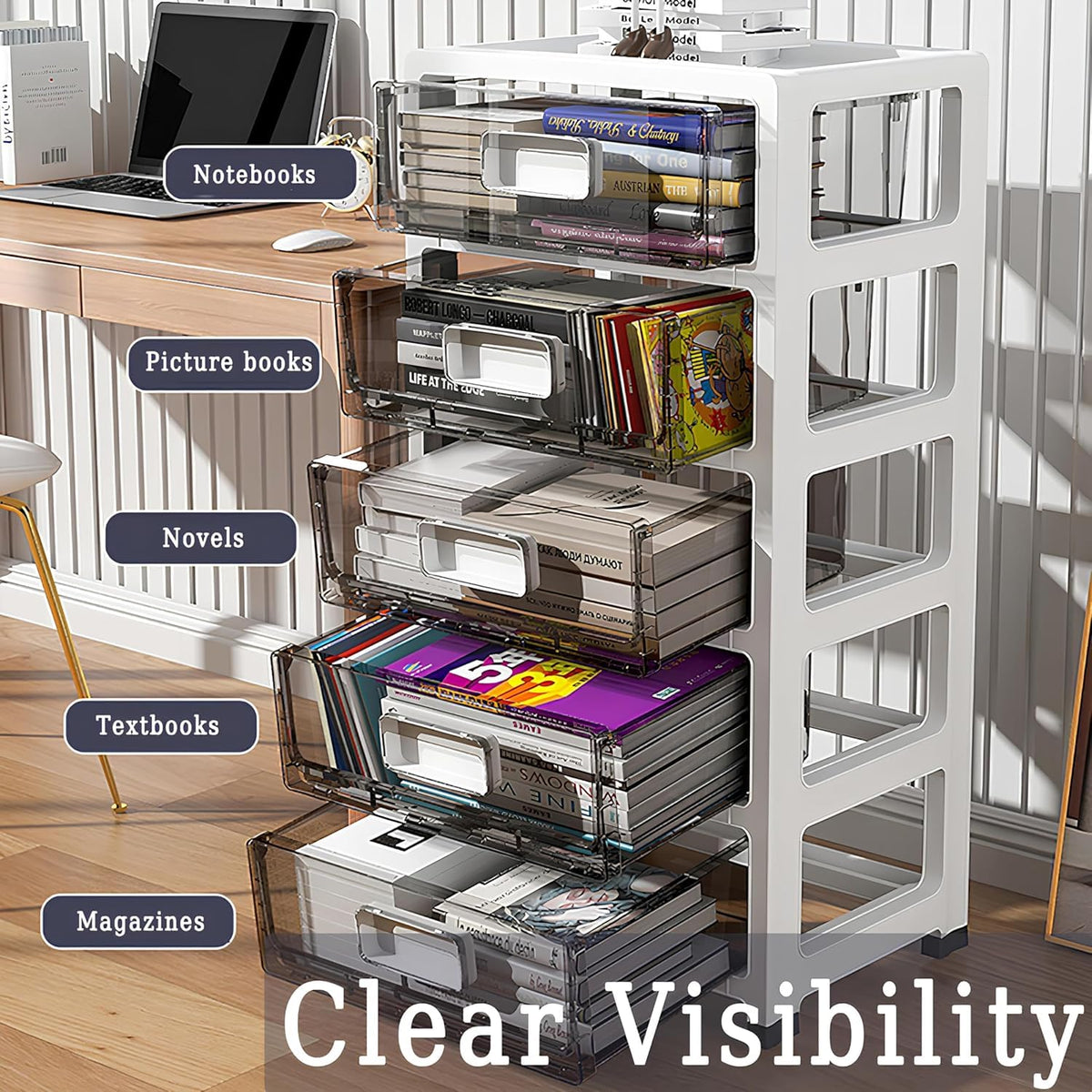 Clear Plastic 6-Tier Rolling Storage Drawer Tower L45404