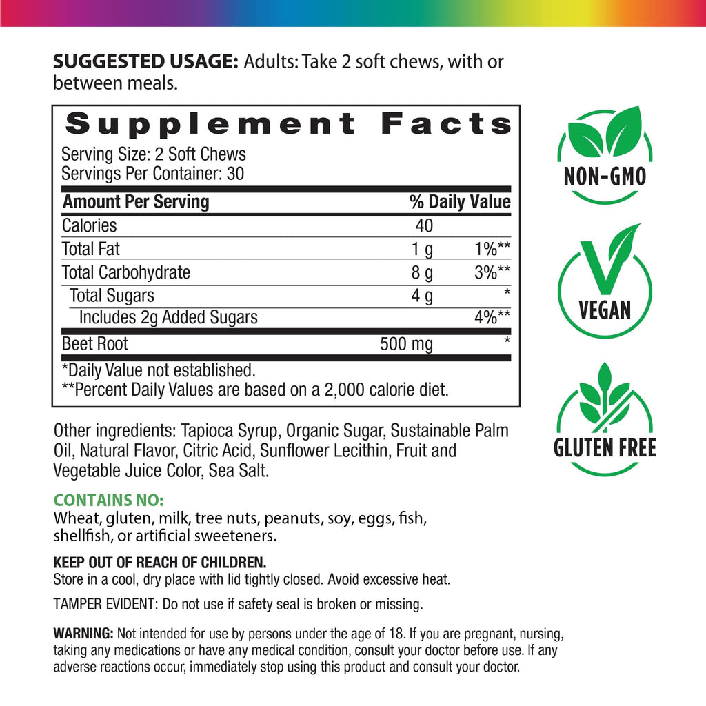 Beet Root Soft Chews Supplement 500 mg 60 Count W19920