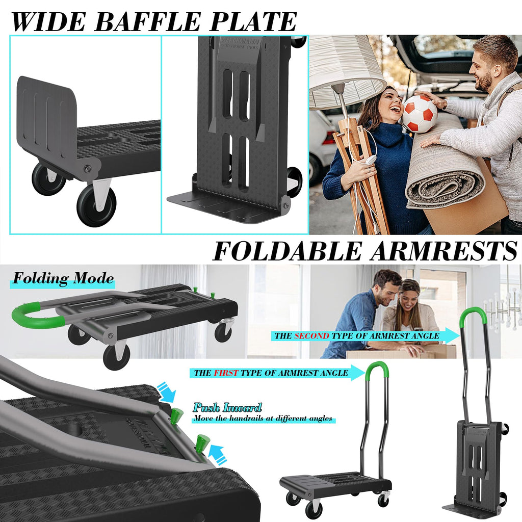 2-in-1 Convertible Hand Truck Dolly, 330LBS Capacity, Foldable Black & Dill Green J539