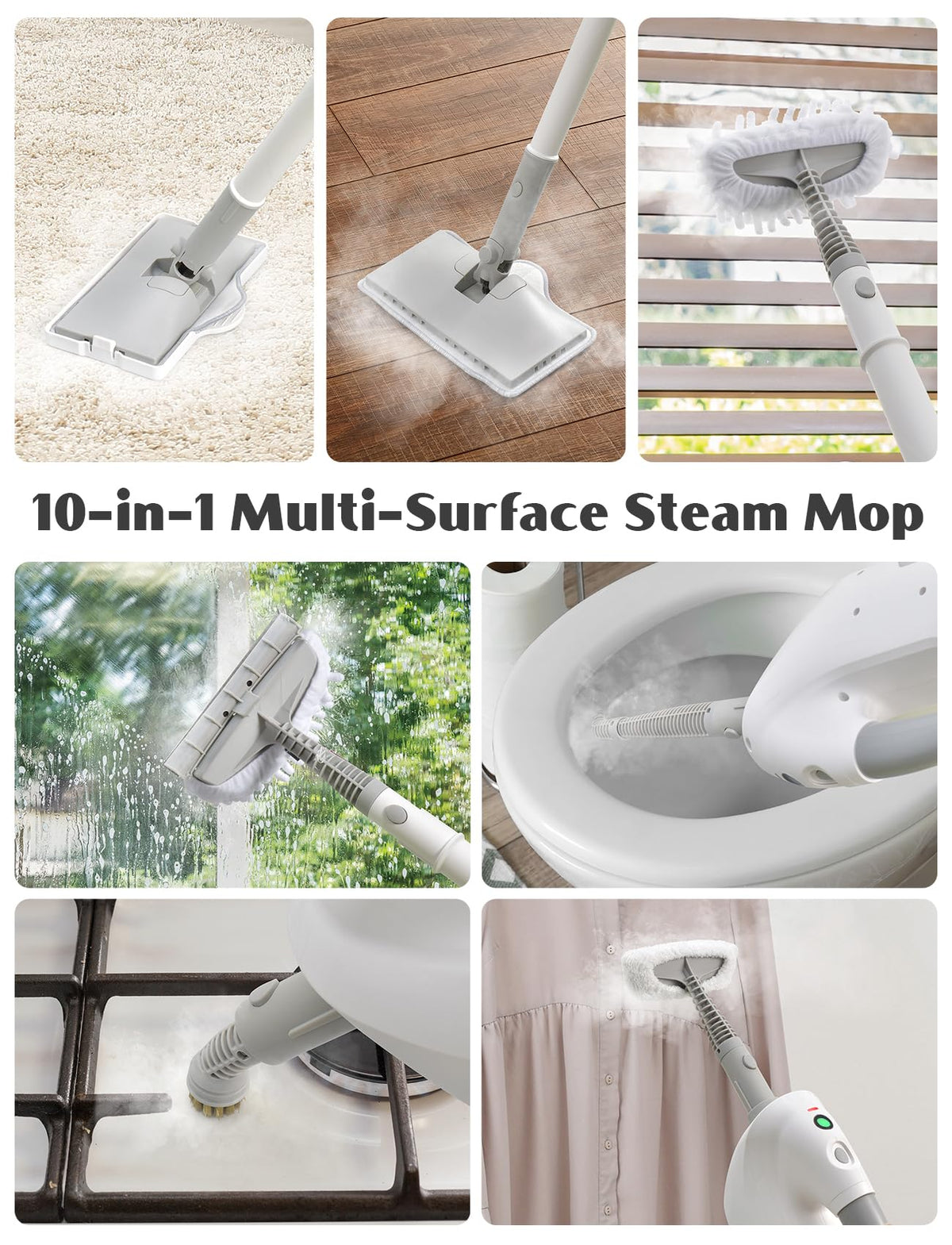 10-in-1 Steam Mop with Detachable Handheld Steamer L8362