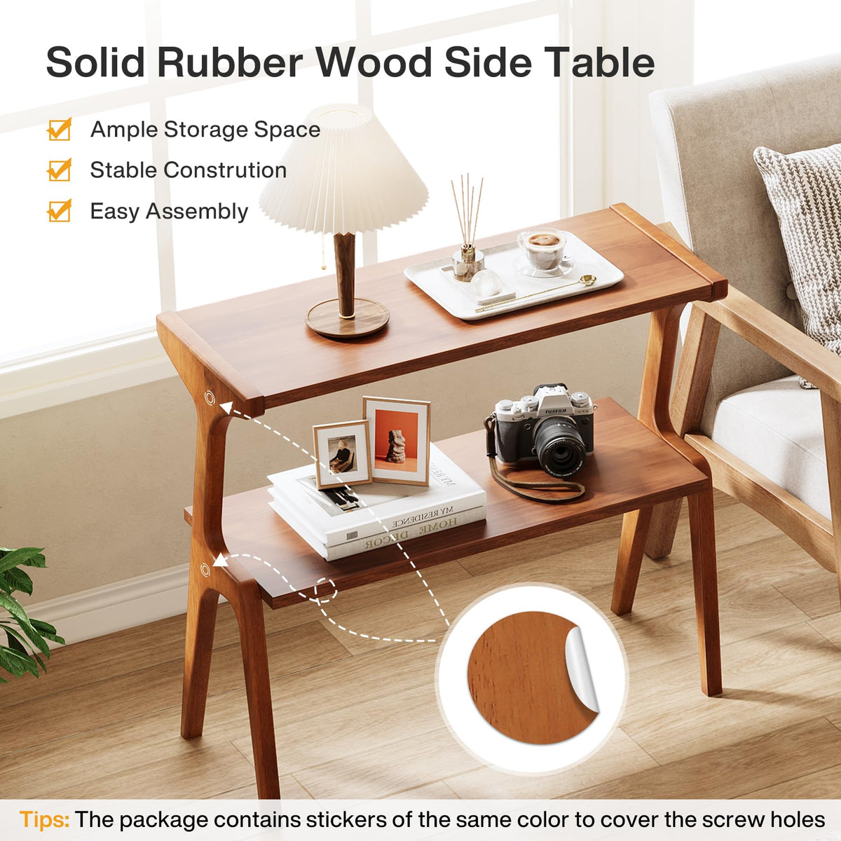 Wood 2-Tier End Table with Storage Shelves D790546