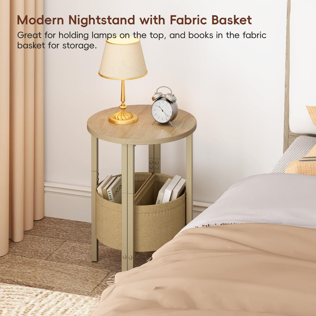 Small Round Side Table with Storage Basket, Set of 2 A7886