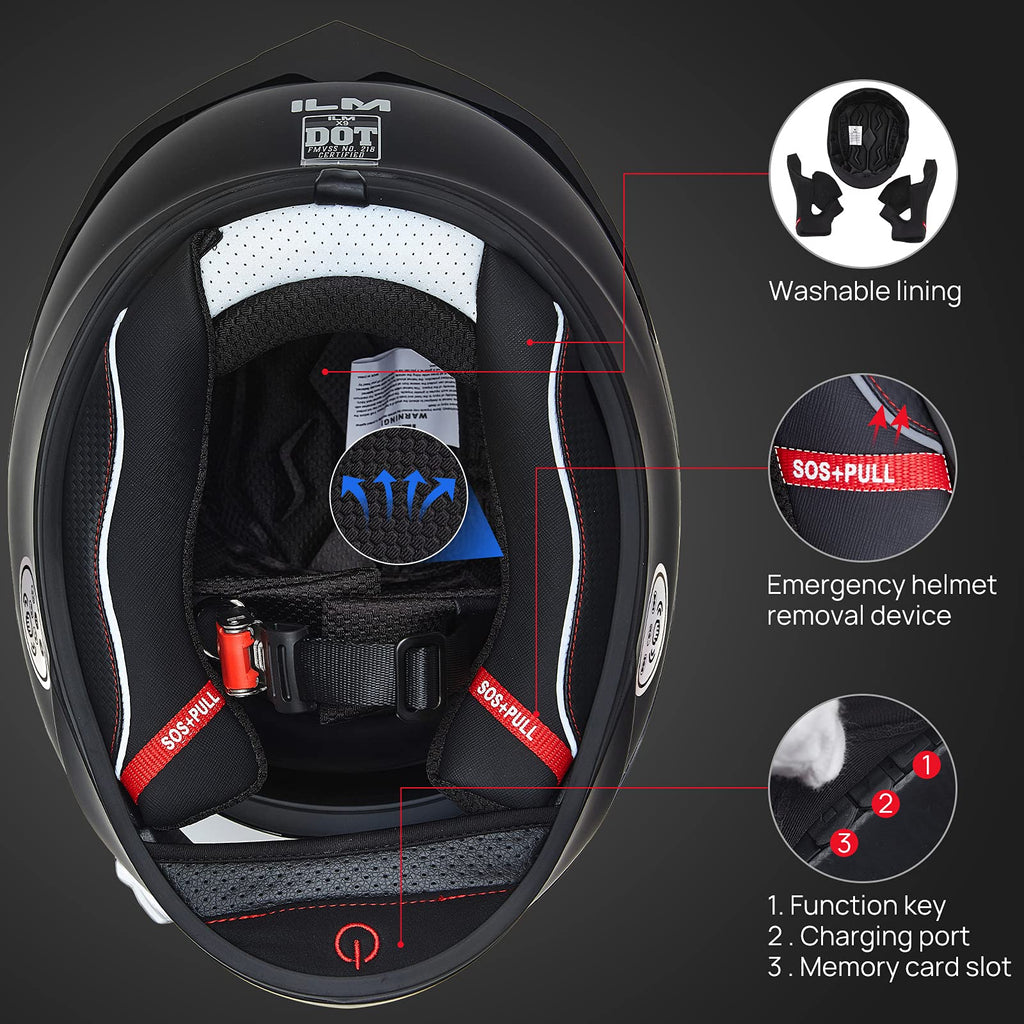 Motorcycle Helmets with Built in Bluetooth Dual Visor Matte Black S Z2960