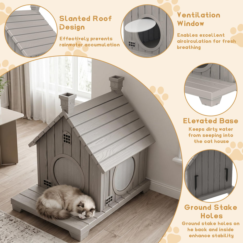 Weatherproof 1-Story Resin Cat House Z156