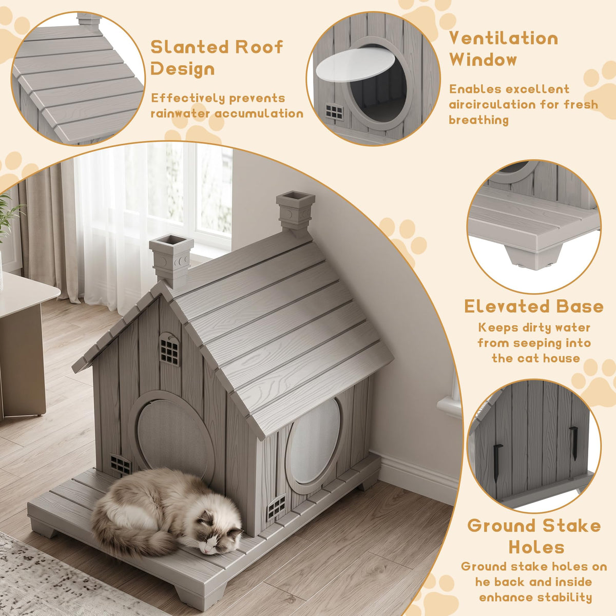 Weatherproof 1-Story Resin Cat House Z156