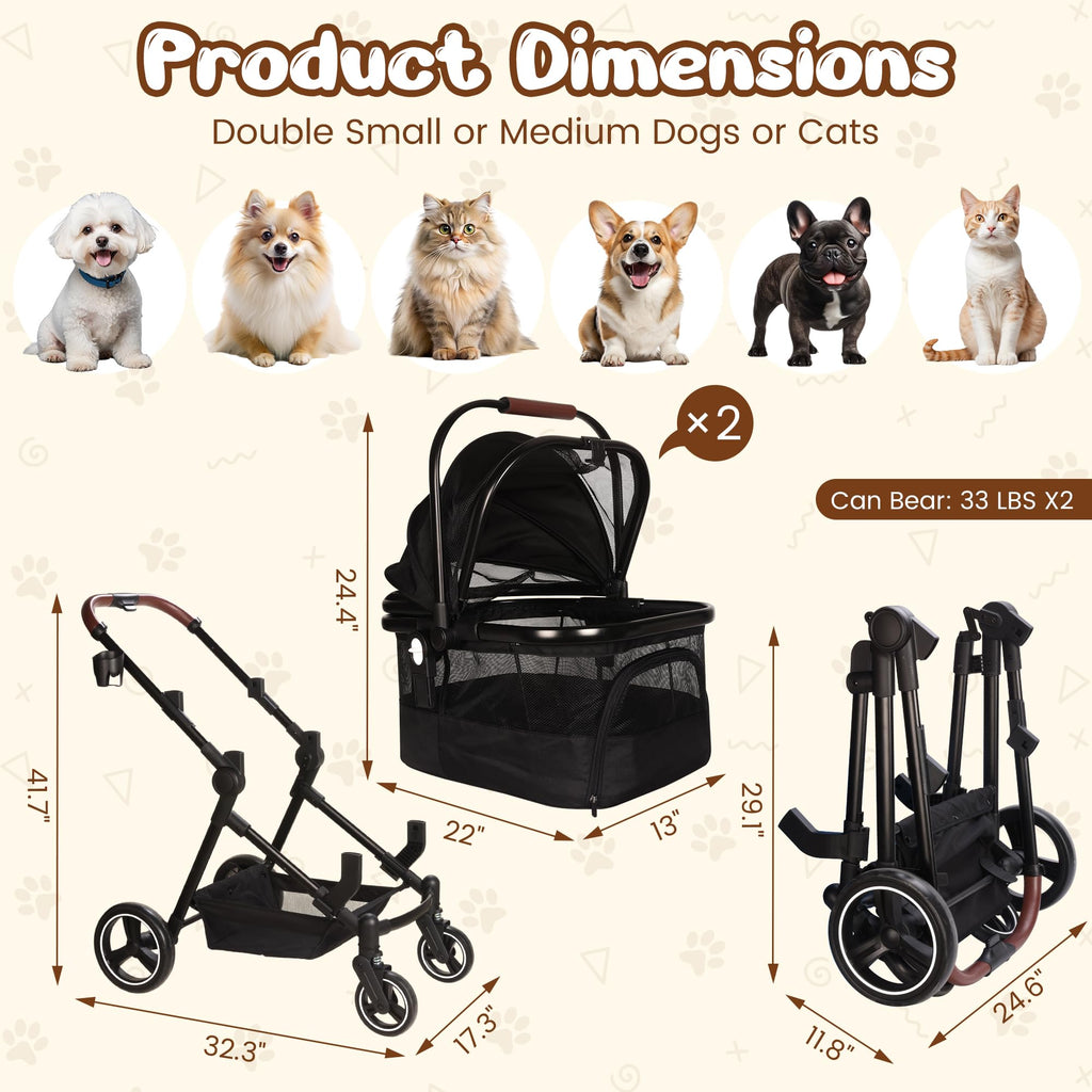 Foldable Double Pet Stroller T719