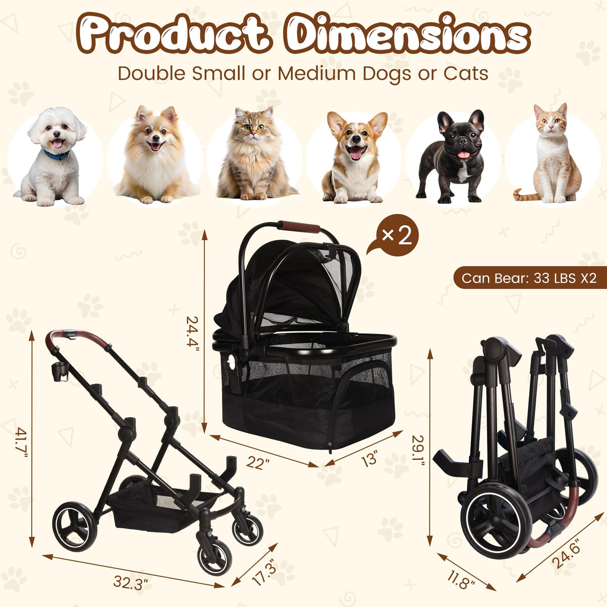 Foldable Double Pet Stroller T719