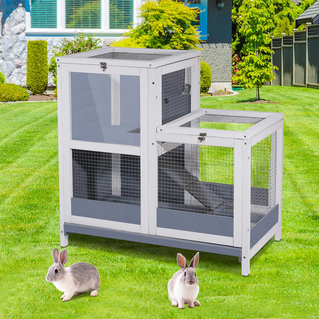 2-Story Wooden Small Animal Cage with Removable Tray and Ramp Z81670