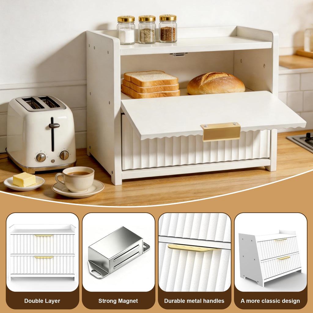 White Double Layer Wooden Bread Box Z73303