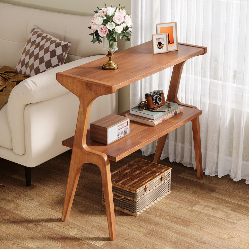 Wood 2-Tier End Table with Storage Shelves D790546