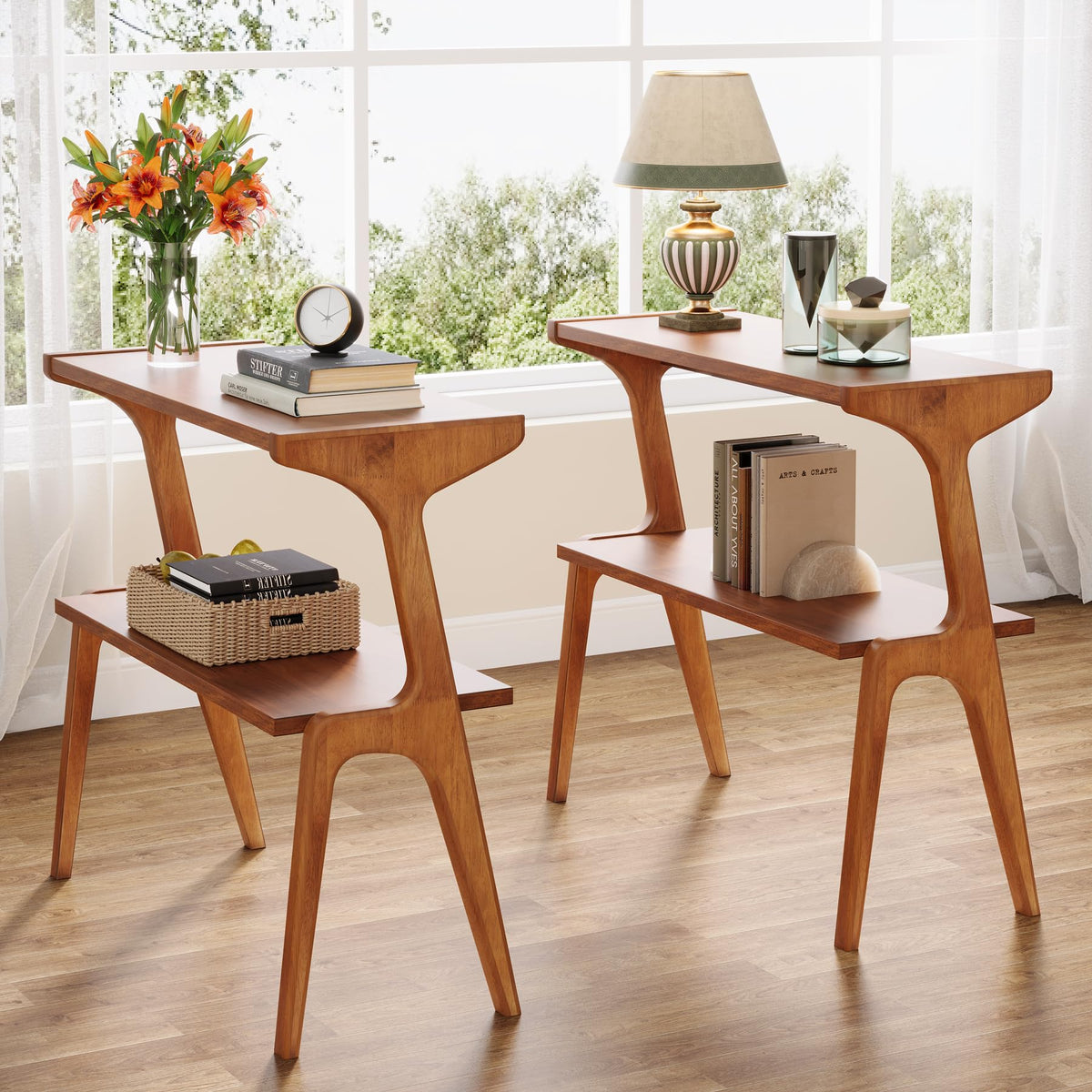 Wood 2-Tier End Table with Storage Shelves D790546
