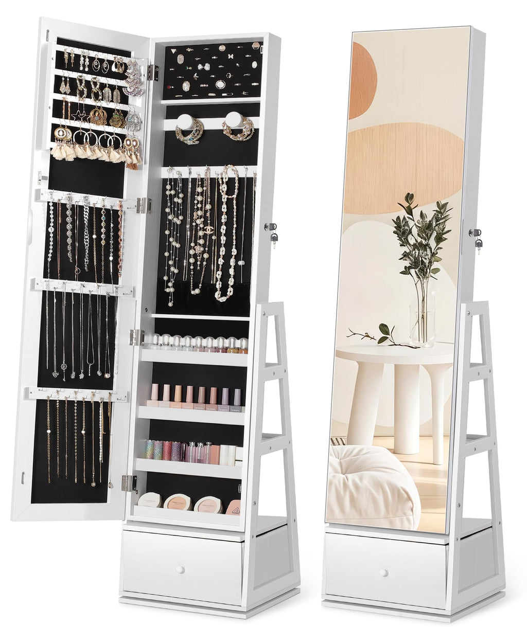 360° Swivel Lockable Jewelry Cabinet with Full Length Mirror N362