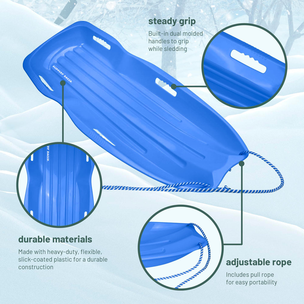 Plastic Toboggan Snow Sled with Pull Rope and Handles T9764