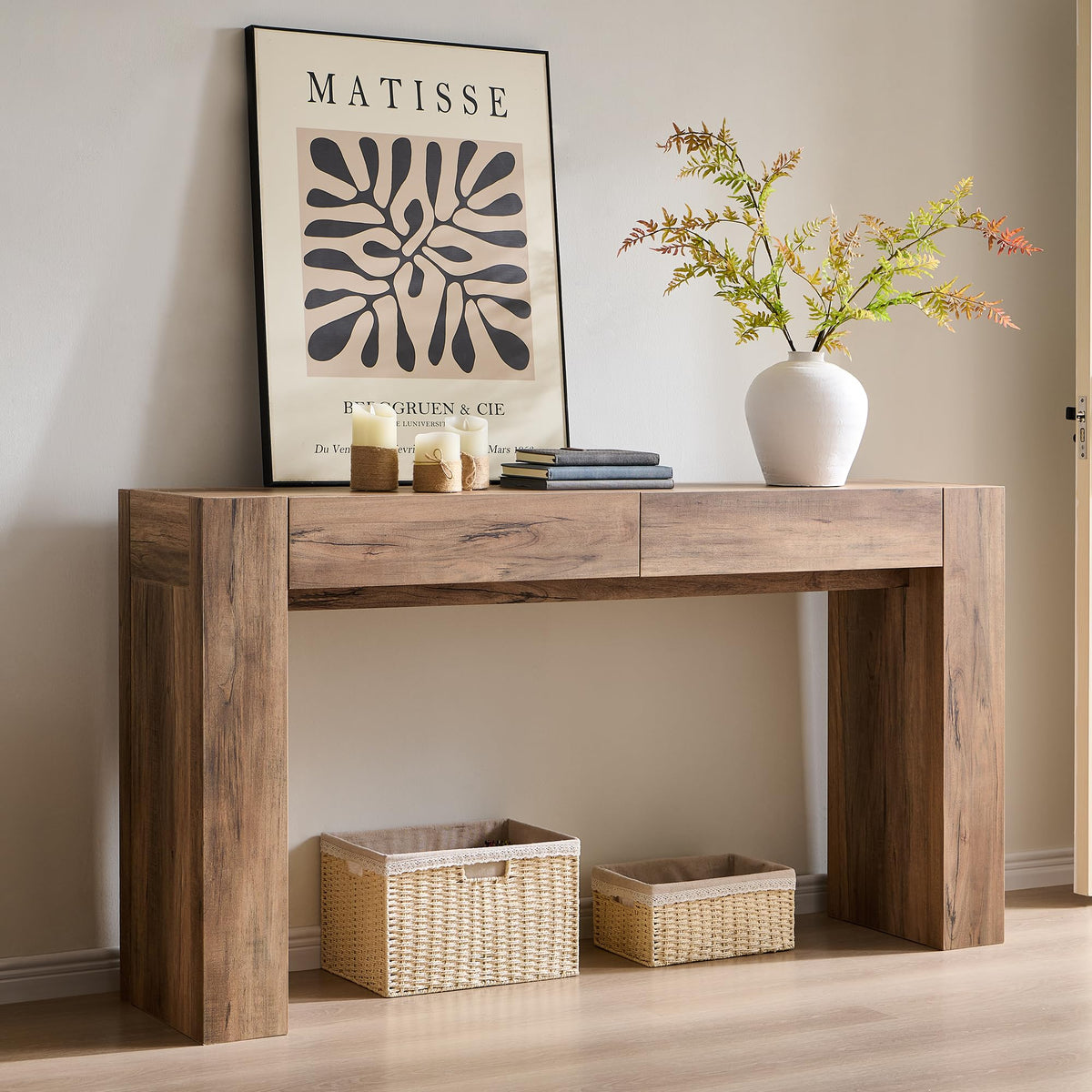 Rustic Oak Console Table with Drawers N153