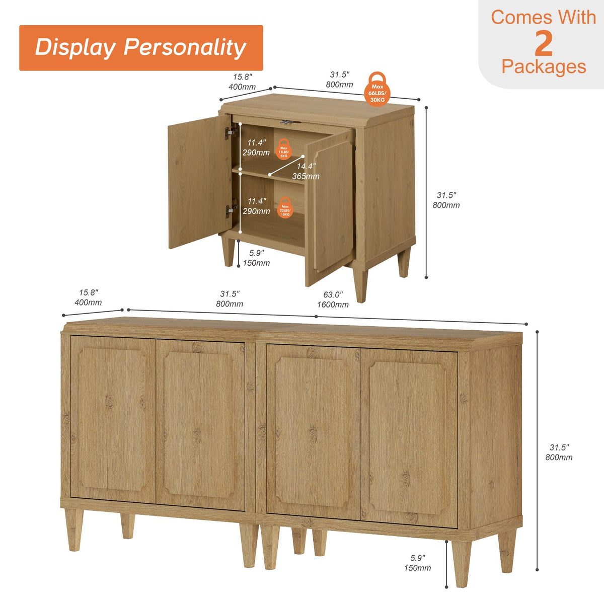 Wood TV Stand with Storage I917718