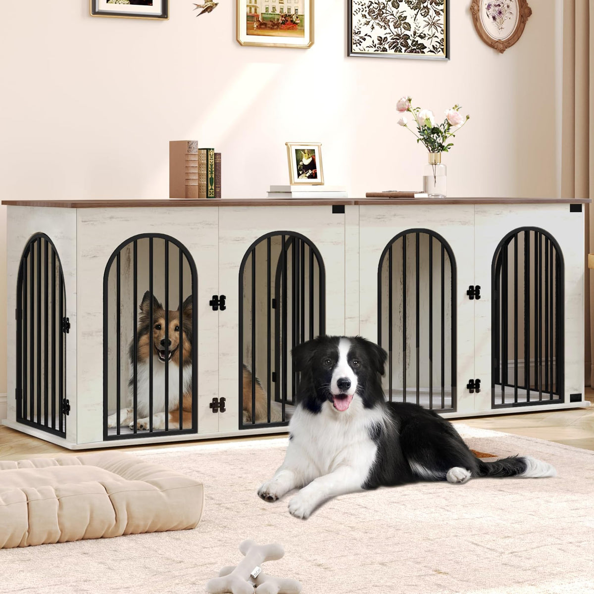 Double Dog Crate Furniture with Cushion Z828382