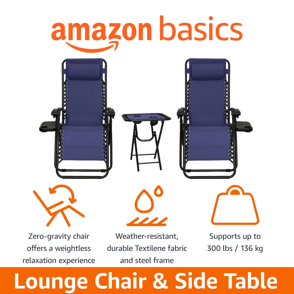 Blue Set of 2 Adjustable Zero Gravity Lounge Chair with Cup Holder P780