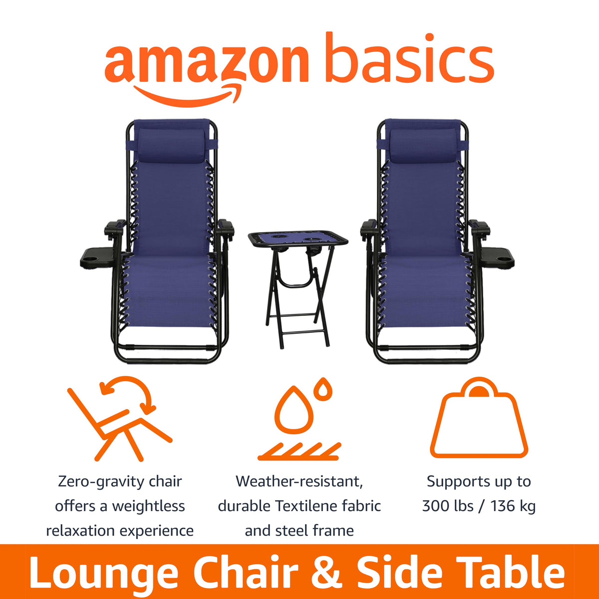 Blue Set of 2 Adjustable Zero Gravity Lounge Chair with Cup Holder P780