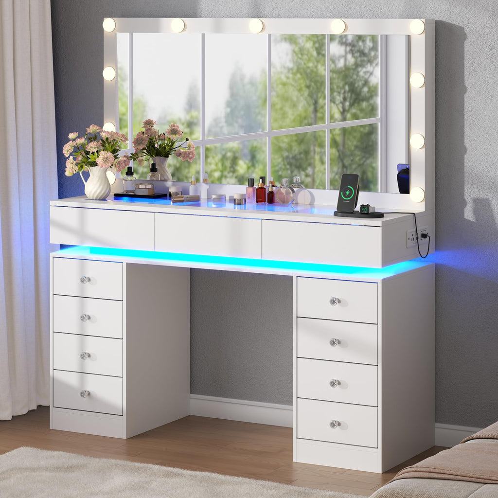 White Vanity Desk with Mirror and Lights G466238