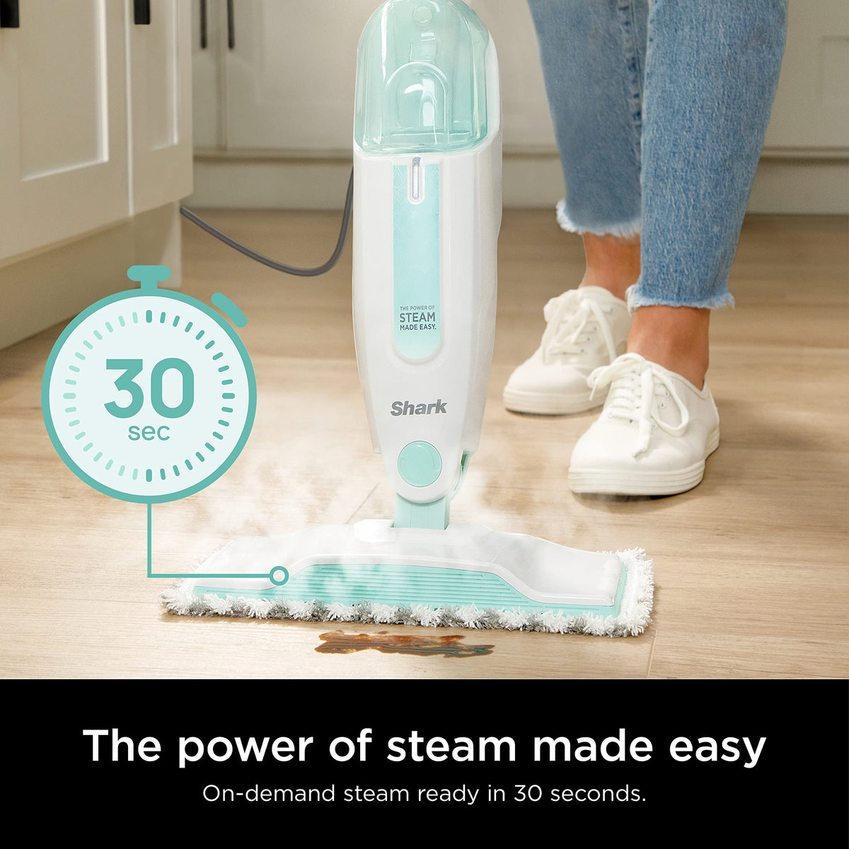 White Steam Mop with 2 Dirt Grip Pads B82497