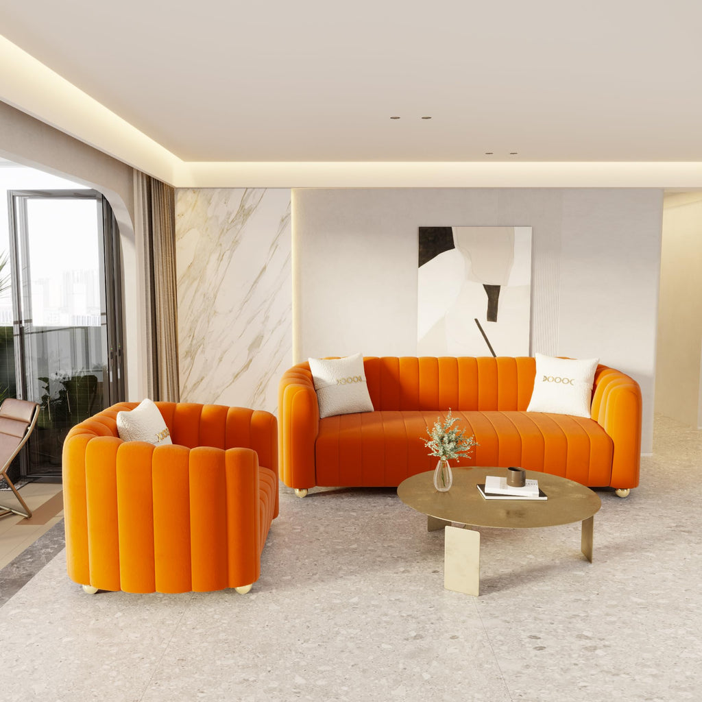 42" Velvet Sofa Chair with Gold Metal Legs U88458