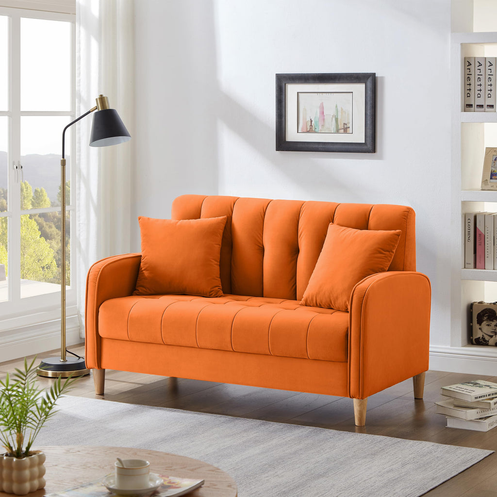 Orange Velvet Tufted Loveseat Sofa P69639