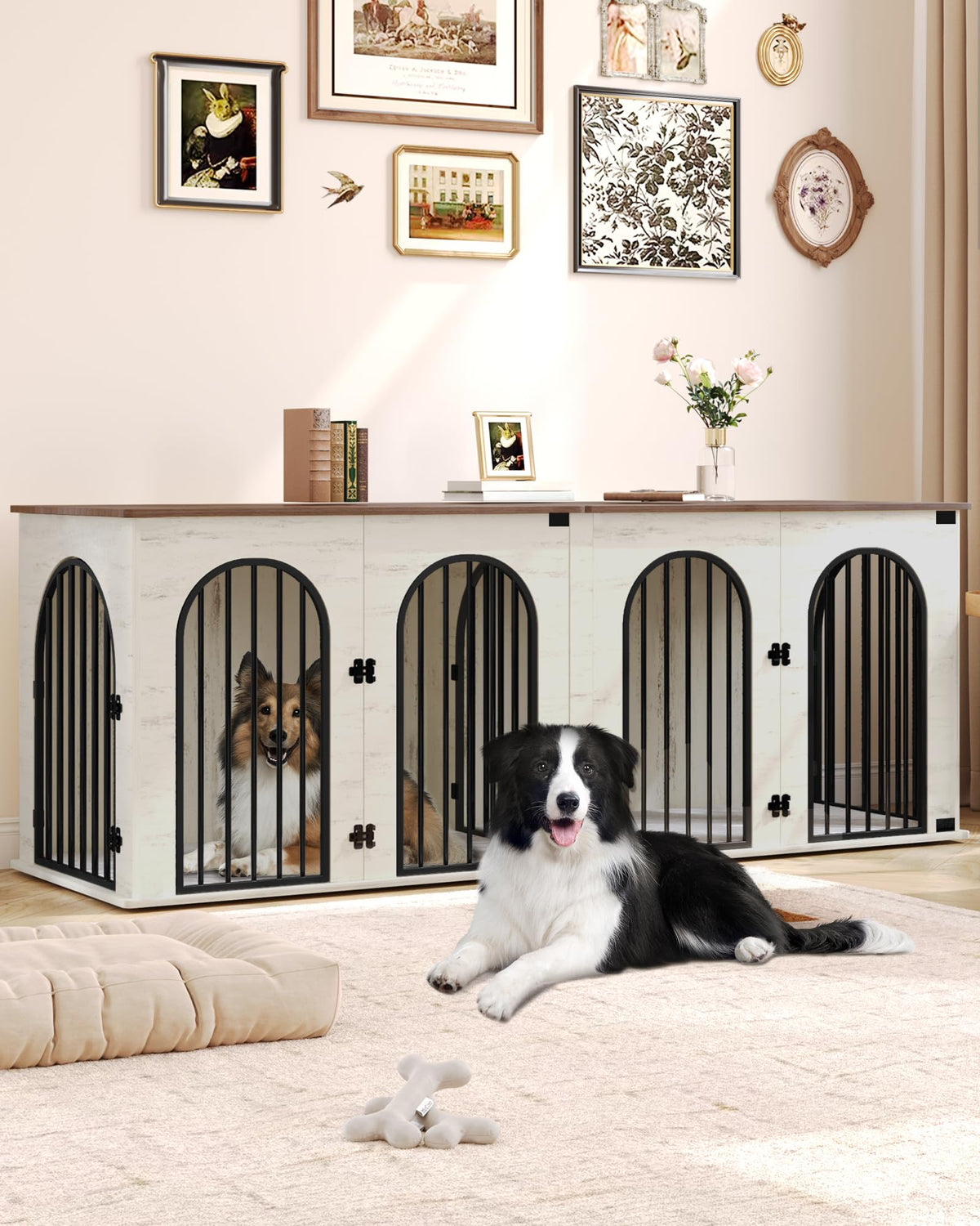 Double Dog Crate Furniture with Cushion Z828382