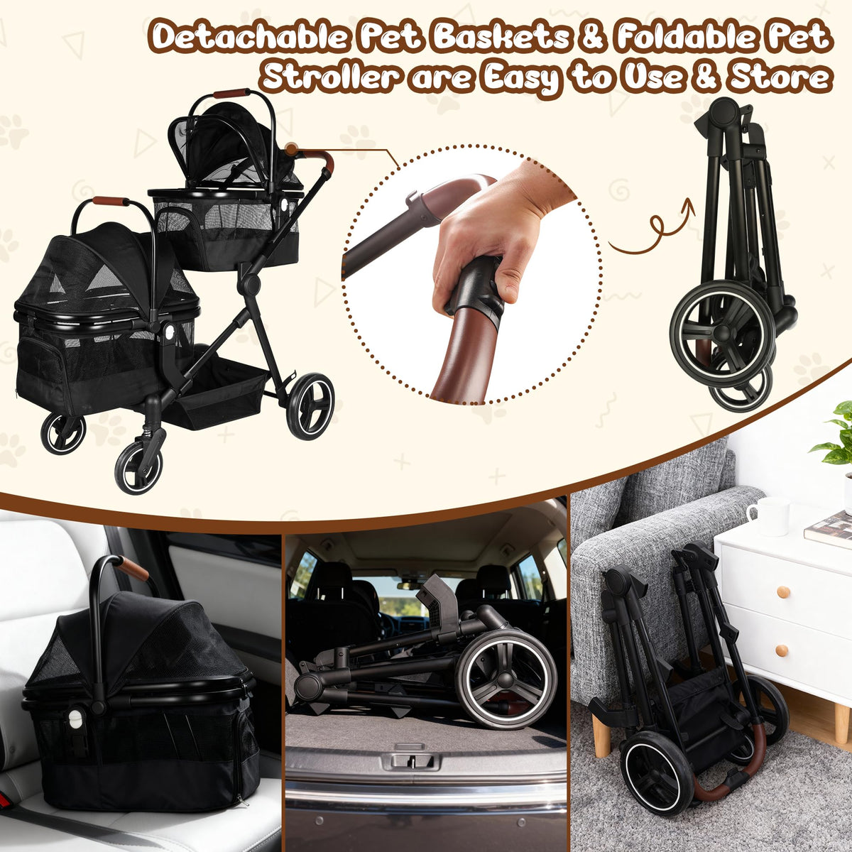 Foldable Double Pet Stroller T719