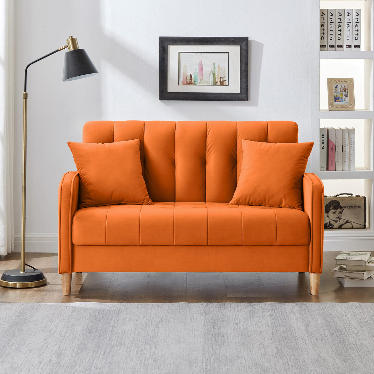 Orange Velvet Tufted Loveseat Sofa P69639