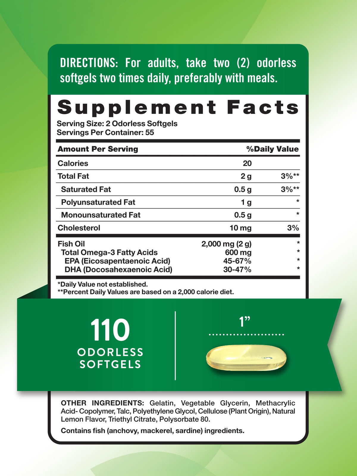 Fish Oil 2000mg 110 Softgels Lemon Flavor L916